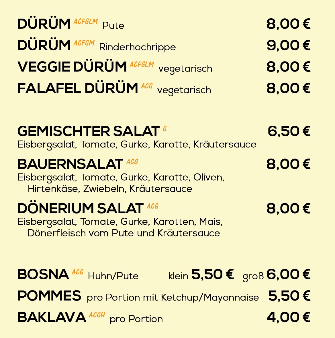 Dönerium Dürüm und Salat Karte