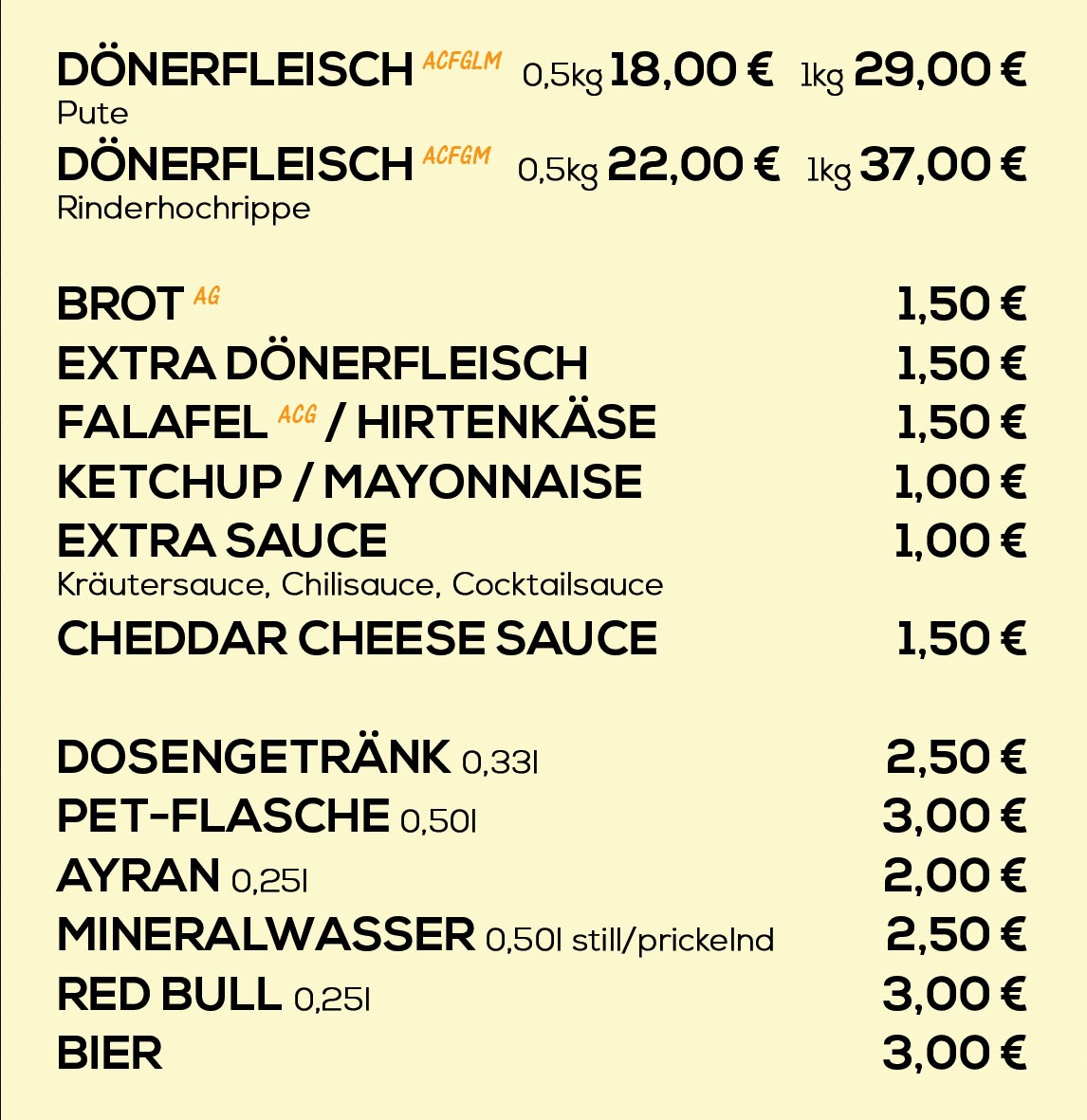 Dönerium Extras und Getraenke Karte